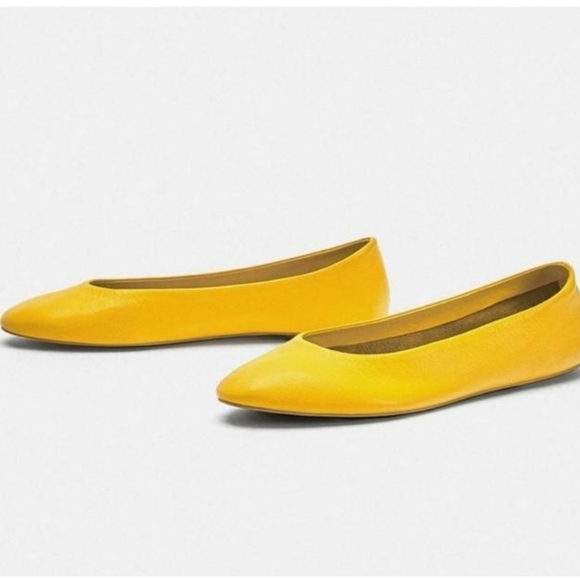 ZARA trafaluc Yellow Leather Ballet flats EUR 37 / US 6.5 Ballerina - Picture 6 of 12